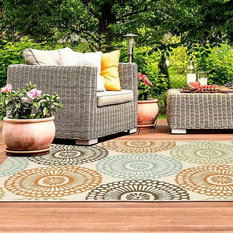 Kirklands Home Outdoor Rugs|Blue and Orange Circles Outdoor Area Rug, 6x9