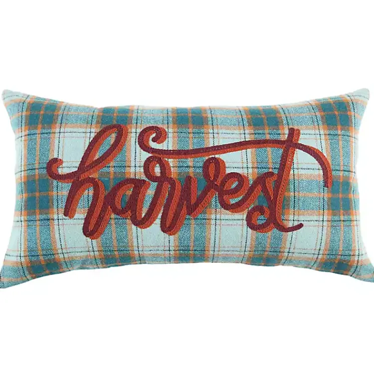 Best Blue and Orange Plaid Harvest Lumbar Pillow Fall