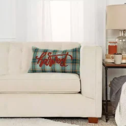 Best Blue and Orange Plaid Harvest Lumbar Pillow Fall