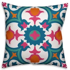 Kirklands Home Outdoor Cushions & Pillows|Blue and Pink Floral Tile Outdoor Pillow Multi