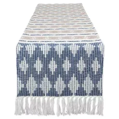 Kirklands Home Table Linens|Blue and Stone Diamond Table Runner, 108 in.