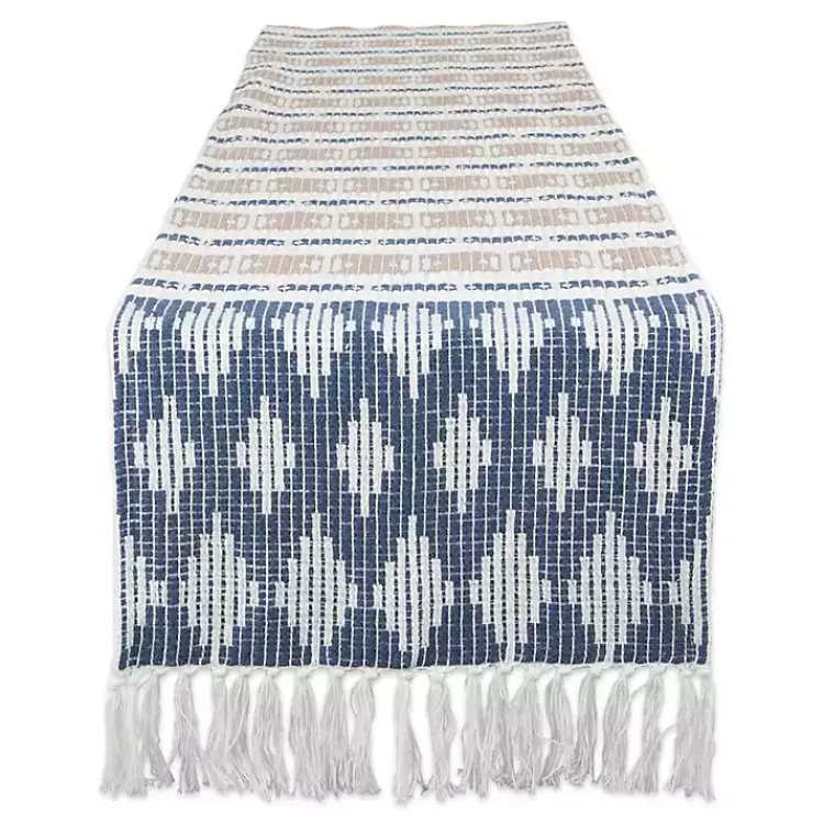 Kirklands Home Table Linens|Blue and Stone Diamond Table Runner, 108 in.
