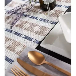 Kirklands Home Table Linens|Blue and Stone Diamond Table Runner, 108 in.