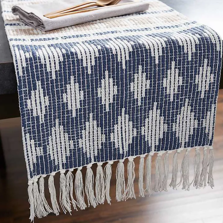 Kirklands Home Table Linens|Blue and Stone Diamond Table Runner, 108 in.