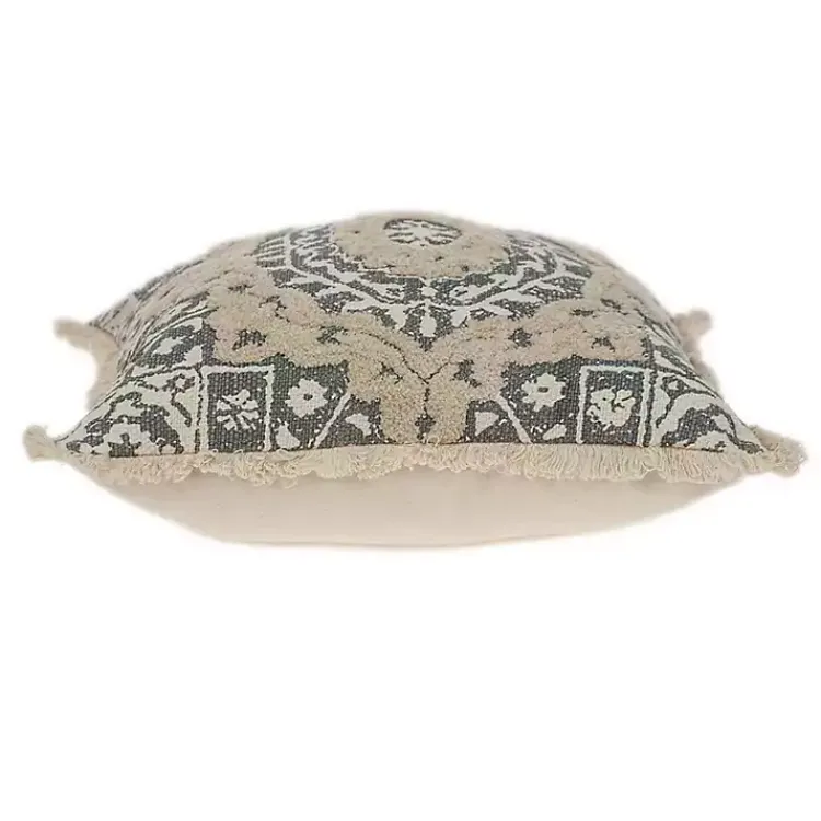 Clearance Blue and Tan Medallion Fringe Pillow Pillows