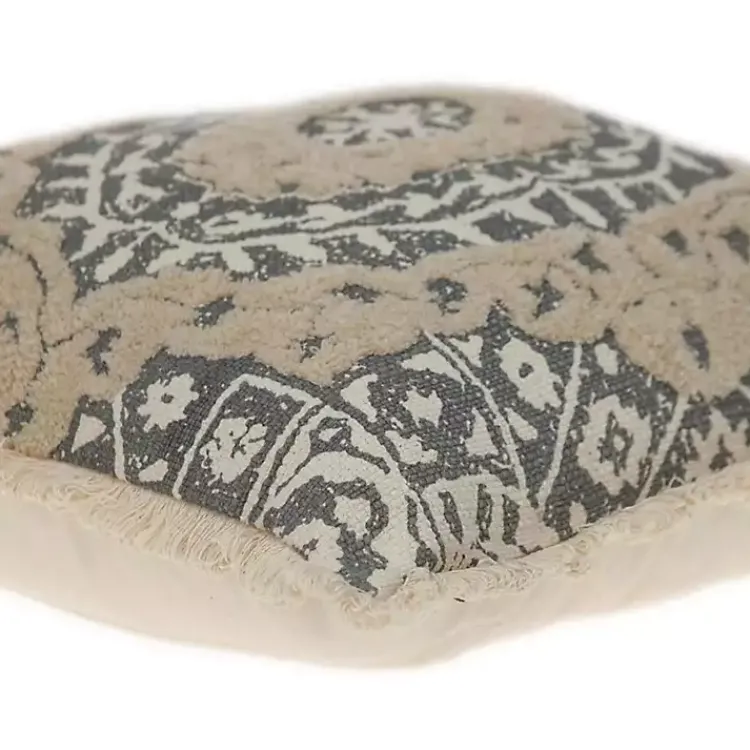 Clearance Blue and Tan Medallion Fringe Pillow Pillows