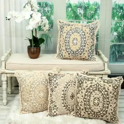 Clearance Blue and Tan Medallion Fringe Pillow Pillows