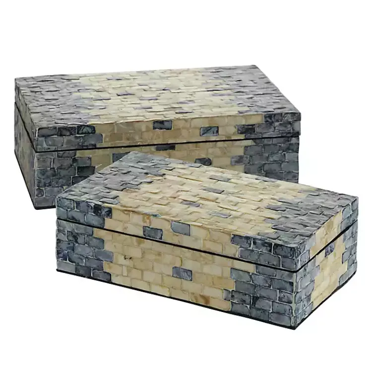 Best Blue and Tan Wood Capiz Shell 2-pc. Box Set Baskets & Boxes