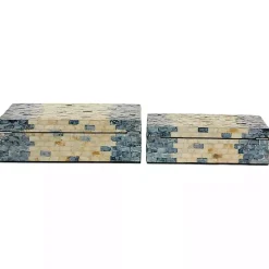 Best Blue and Tan Wood Capiz Shell 2-pc. Box Set Baskets & Boxes