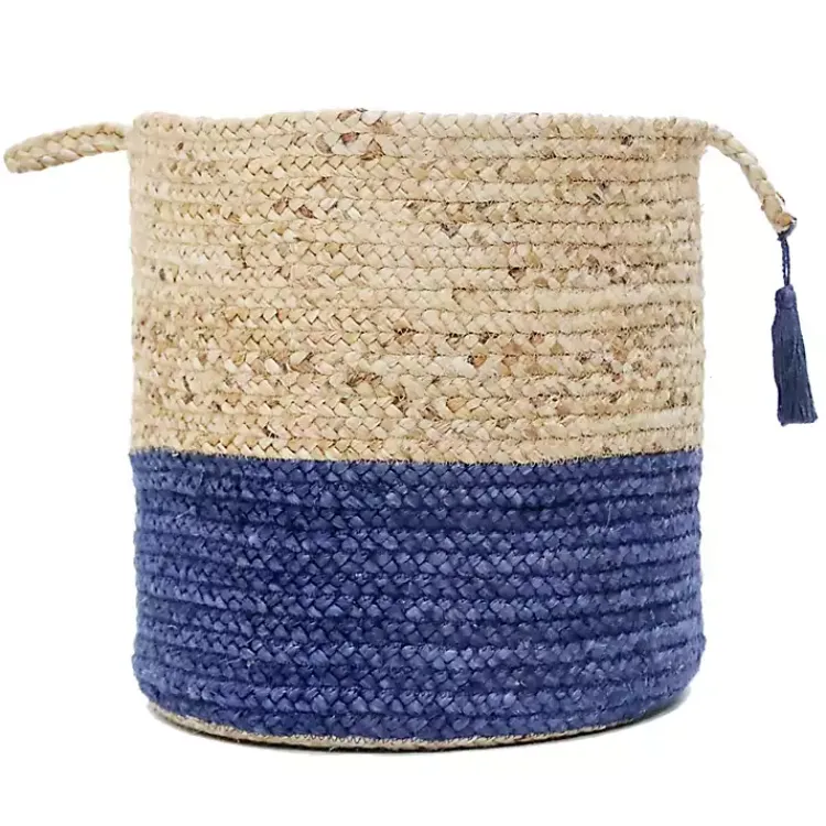 Online Blue and Tan Woven Jute Basket with Tassel, 17 in. Baskets & Boxes
