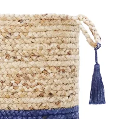 Online Blue and Tan Woven Jute Basket with Tassel, 17 in. Baskets & Boxes