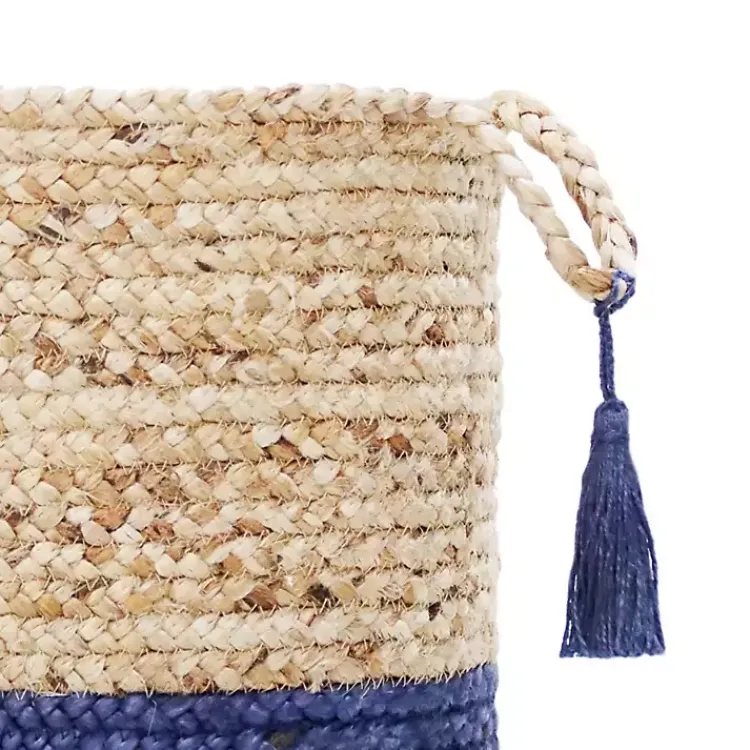 Online Blue and Tan Woven Jute Basket with Tassel, 17 in. Baskets & Boxes