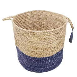 Online Blue and Tan Woven Jute Basket with Tassel, 17 in. Baskets & Boxes