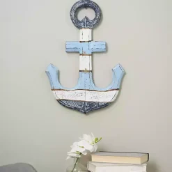 Kirklands Home Wall Plaques|Blue and White Anchor Wall Plaque