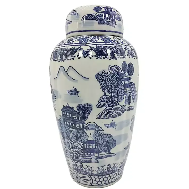 Clearance Blue and White Ceramic Chinoiserie Jar Decorative Bowls & Jars