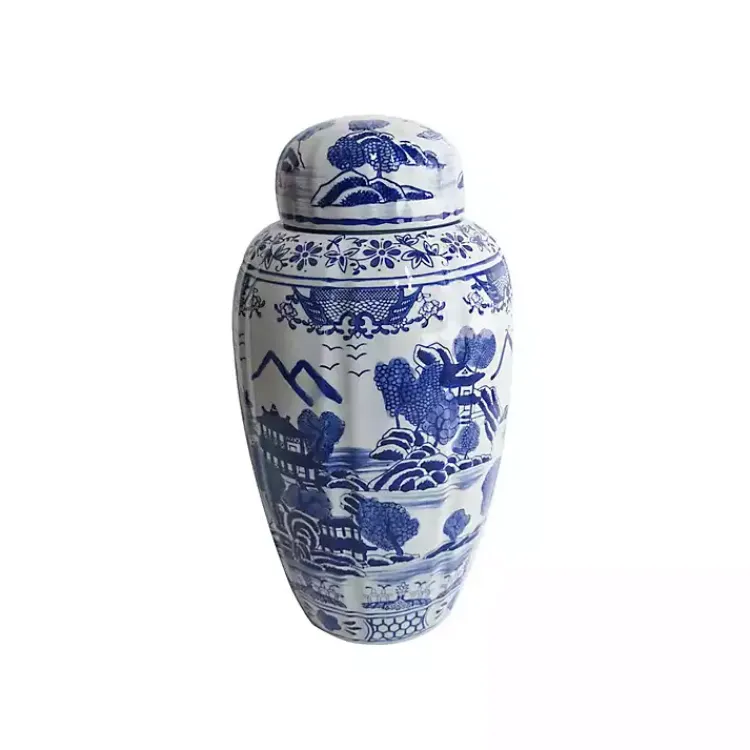 Clearance Blue and White Ceramic Chinoiserie Jar Decorative Bowls & Jars