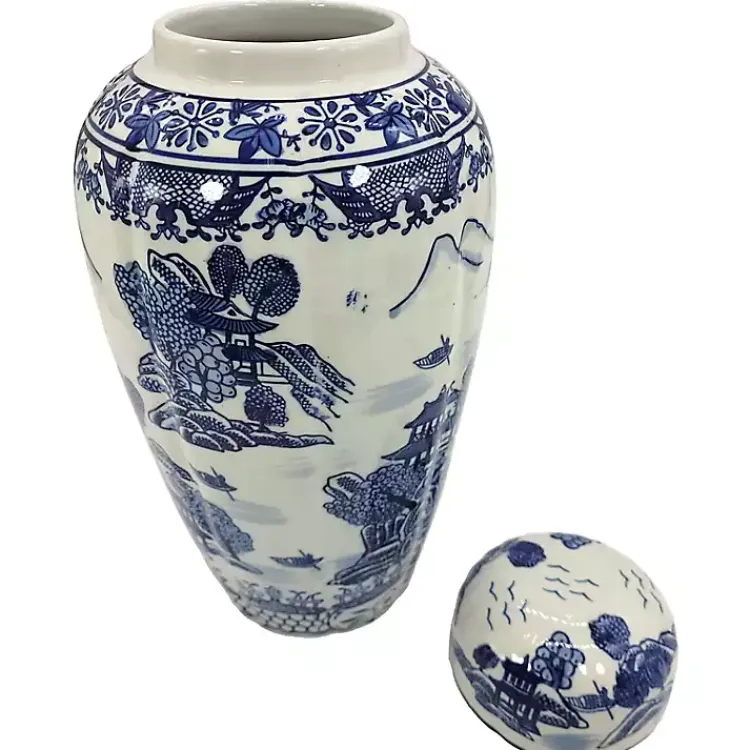 Clearance Blue and White Ceramic Chinoiserie Jar Decorative Bowls & Jars