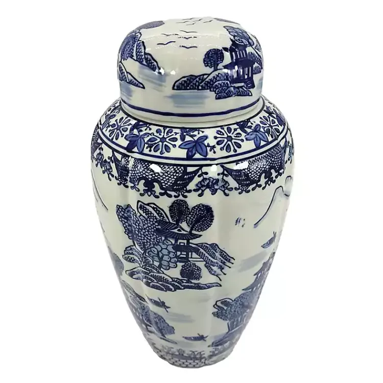 Clearance Blue and White Ceramic Chinoiserie Jar Decorative Bowls & Jars