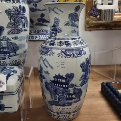 Sale Blue and White Ceramic Chinoiserie Vase Vases