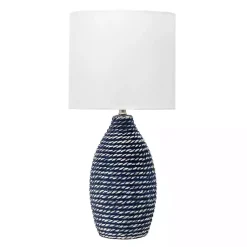 Kirklands Home Table Lamps|Blue and Ceramic Faux Rope Table Lamp White
