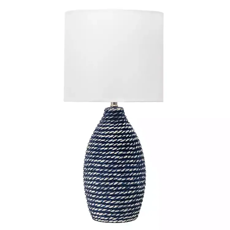 Kirklands Home Table Lamps|Blue and Ceramic Faux Rope Table Lamp White