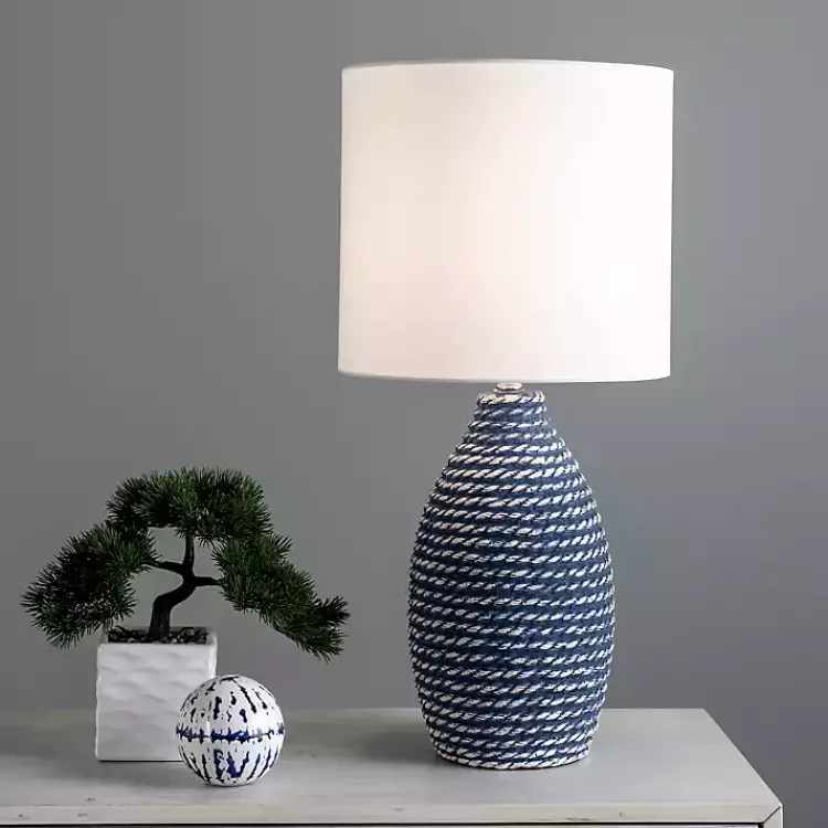 Kirklands Home Table Lamps|Blue and Ceramic Faux Rope Table Lamp White