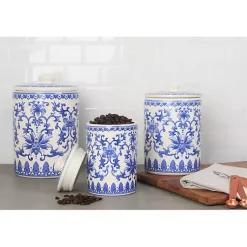 Kirklands Home Kitchen Storage|Blue and White Classic Ceramic Canisters, Set of 3