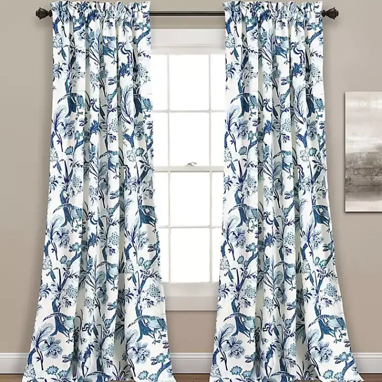Kirklands Home Curtains & Drapes|Blue and White Dolores Curtain Panel Set, 95 in.