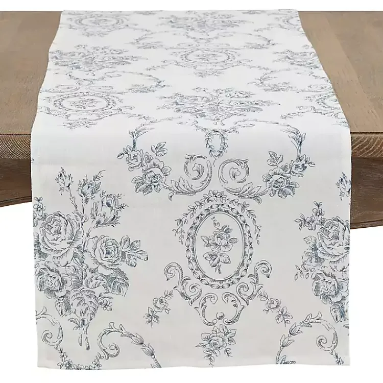 Kirklands Home Table Linens|Blue and White Floral Table Runner, 90 in.