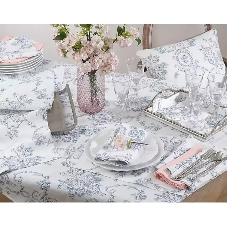 Kirklands Home Table Linens|Blue and White Floral Table Runner, 90 in.