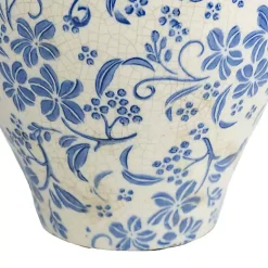 Outlet Blue and White Floral Urn Ceramic Vase, 11 in. Vases