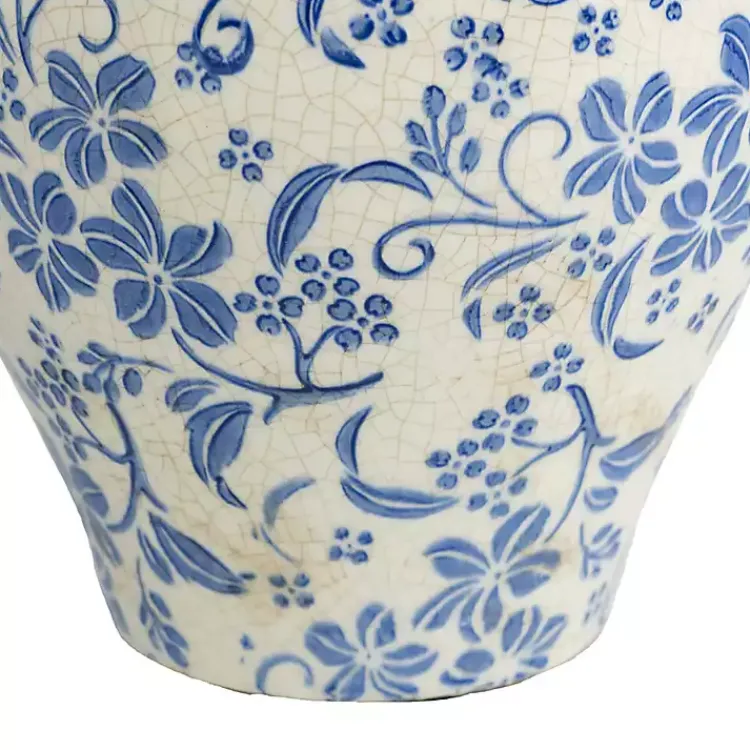 Outlet Blue and White Floral Urn Ceramic Vase, 11 in. Vases