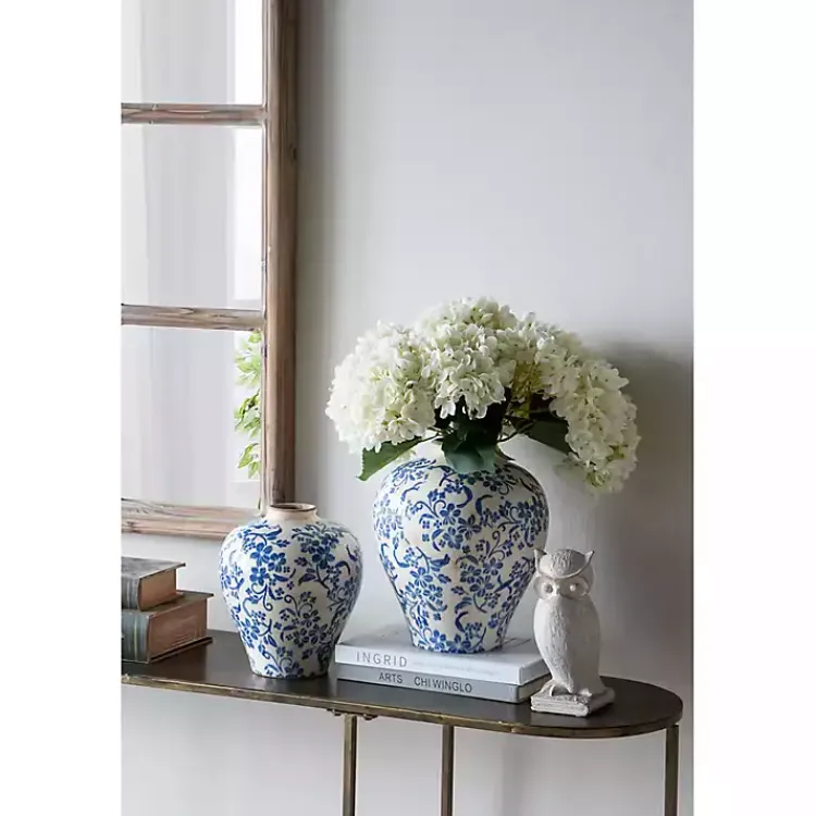 Outlet Blue and White Floral Urn Ceramic Vase, 11 in. Vases