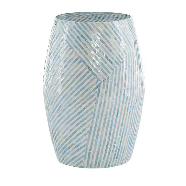 Kirklands Home Accent & End Tables|Blue and White Mosaic Capiz Shell Drum End Table