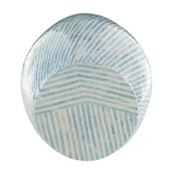 Kirklands Home Accent & End Tables|Blue and White Mosaic Capiz Shell Drum End Table