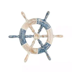 Kirklands Home Wall Plaques|Blue and White Ship Wheel Wall Plaque