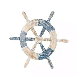 Kirklands Home Wall Plaques|Blue and White Ship Wheel Wall Plaque