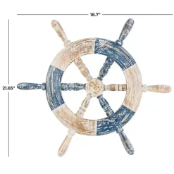 Kirklands Home Wall Plaques|Blue and White Ship Wheel Wall Plaque
