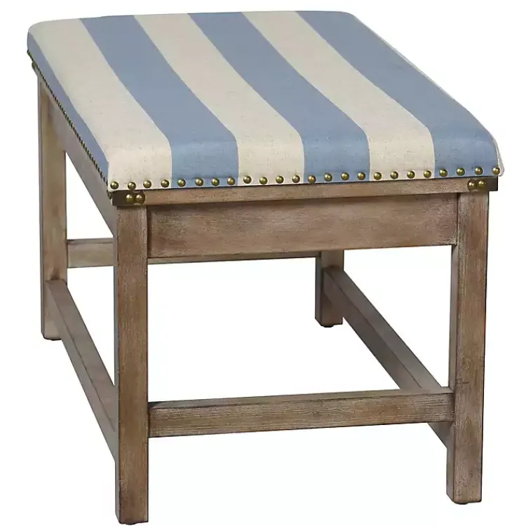 Kirklands Home Benches & Ottomans|Blue and White Striped Upholstered Wood Bench
