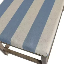 Kirklands Home Benches & Ottomans|Blue and White Striped Upholstered Wood Bench