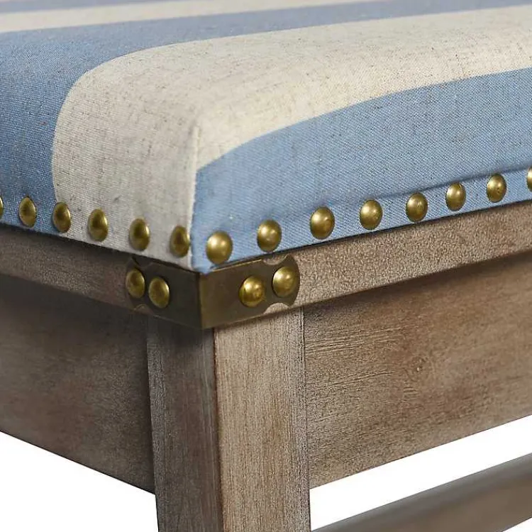 Kirklands Home Benches & Ottomans|Blue and White Striped Upholstered Wood Bench