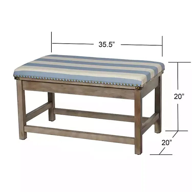 Kirklands Home Benches & Ottomans|Blue and White Striped Upholstered Wood Bench