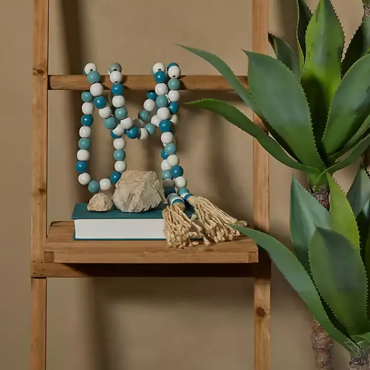 New Blue and White Wood Beaded Tassel Garland Decorative Accents