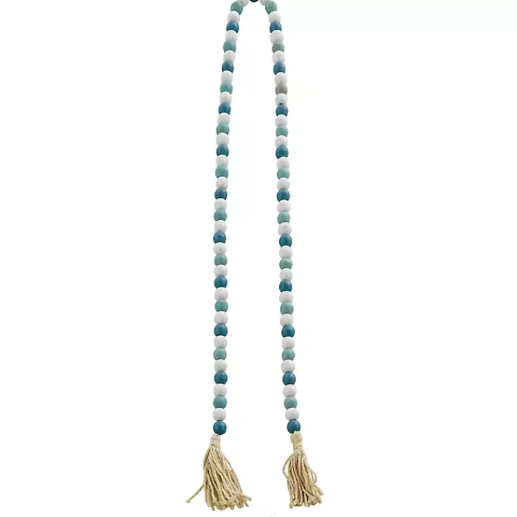 New Blue and White Wood Beaded Tassel Garland Decorative Accents