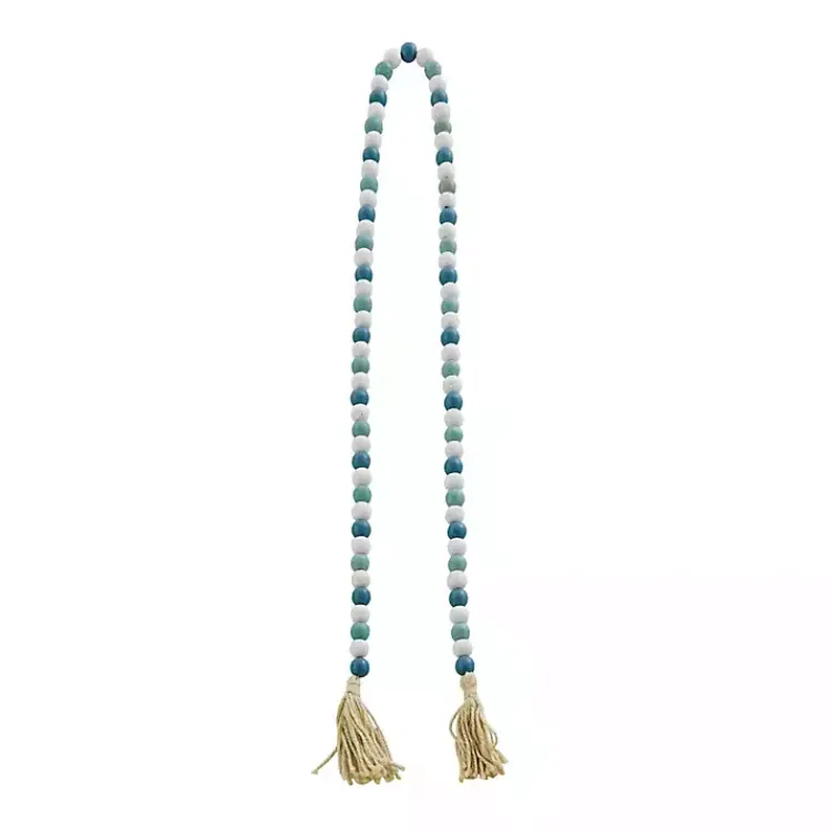 New Blue and White Wood Beaded Tassel Garland Decorative Accents