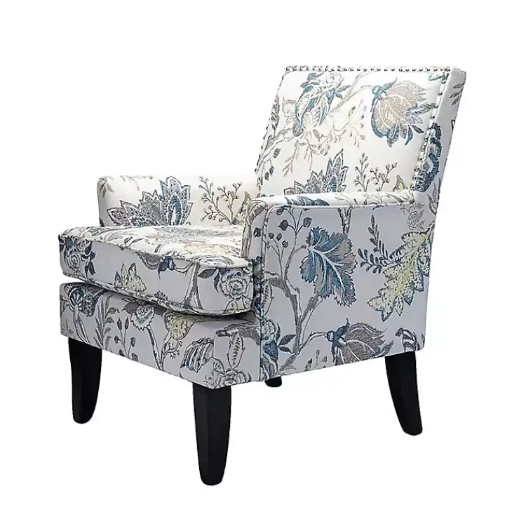 Kirklands Home Accent Chairs|Blue and Yellow Floral Upholstered Accent Chair