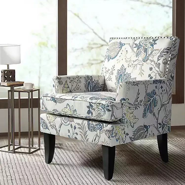Kirklands Home Accent Chairs|Blue and Yellow Floral Upholstered Accent Chair