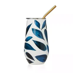 Kirklands Home Glassware & Drinkware|Bay Leaf Insulated Wine Tumbler Blue