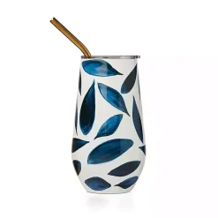 Kirklands Home Glassware & Drinkware|Bay Leaf Insulated Wine Tumbler Blue