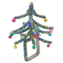 Kirklands Home Table Linens|Blue Beaded Christmas Tree Napkin Rings, Set of 4
